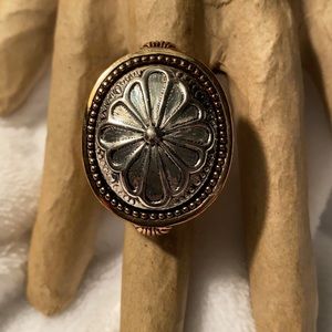 Southwest Concho style copper & silver stretch statement ring size 6.5+